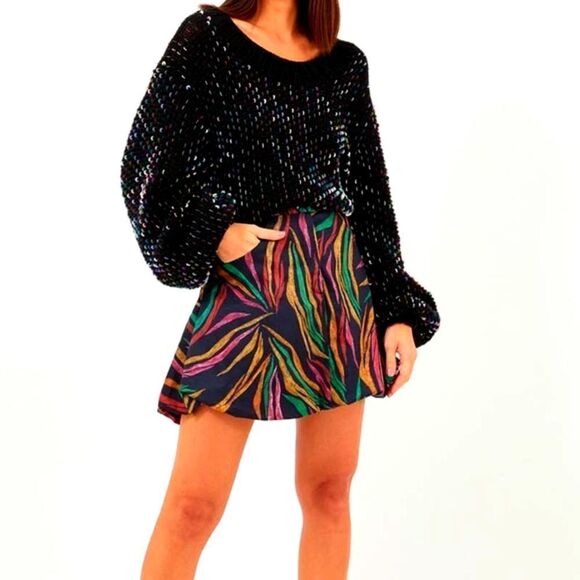 Farm Rio Dresses & Skirts - NEW Farm Rio Shinny Zebra Balloon Mini Skirt Sz M boho